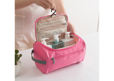 China Polyester Travel Toiletry Bag OEM / ODM Service Pink Color For Ladies supplier